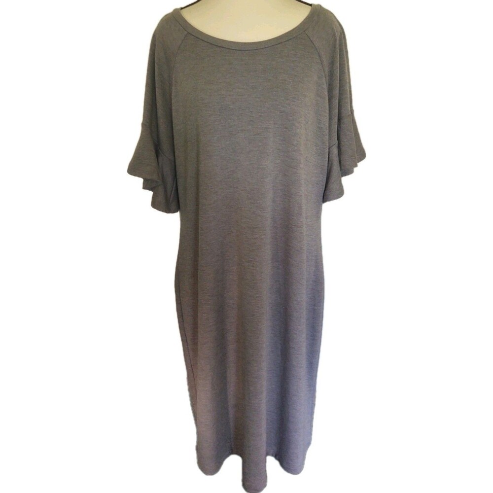a.n.a A New Approach Grey Midi Short Flutter Sleeve T Shirt Dress Size Large